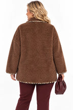 Chaqueta teddy talla grande con acabados de leopardo 2226 cfashion