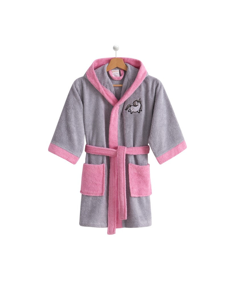Albornoz Infantil Unicornio Rosa/gris