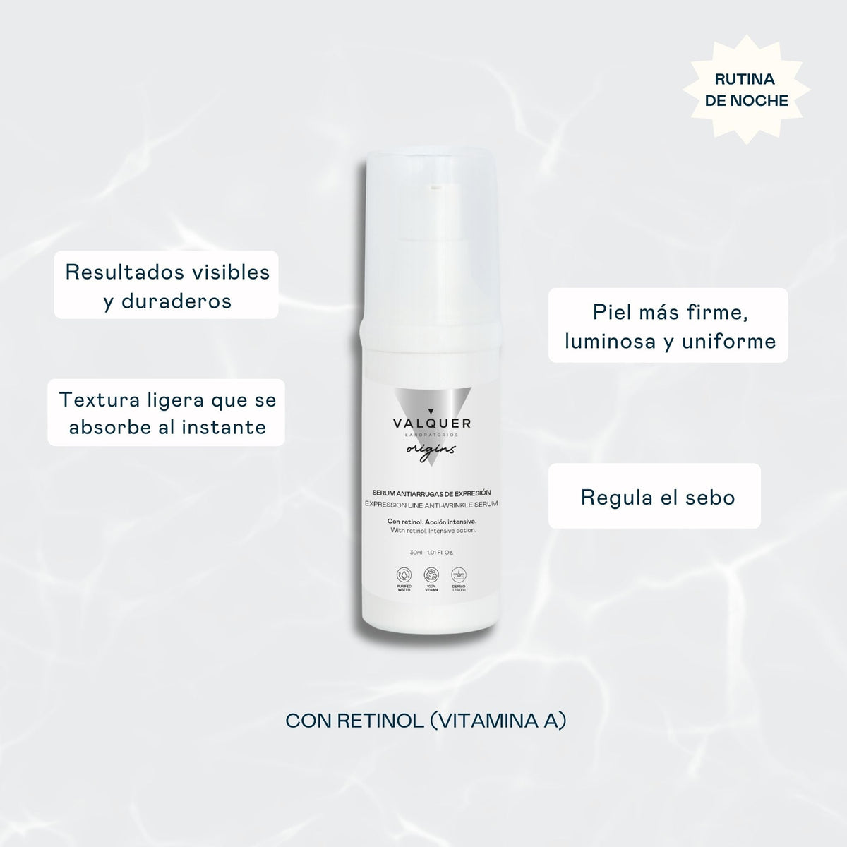 Sérum Facial Antiarrugas de Expresión – Acción Intensiva con Retinol - 30 ml Valquer®