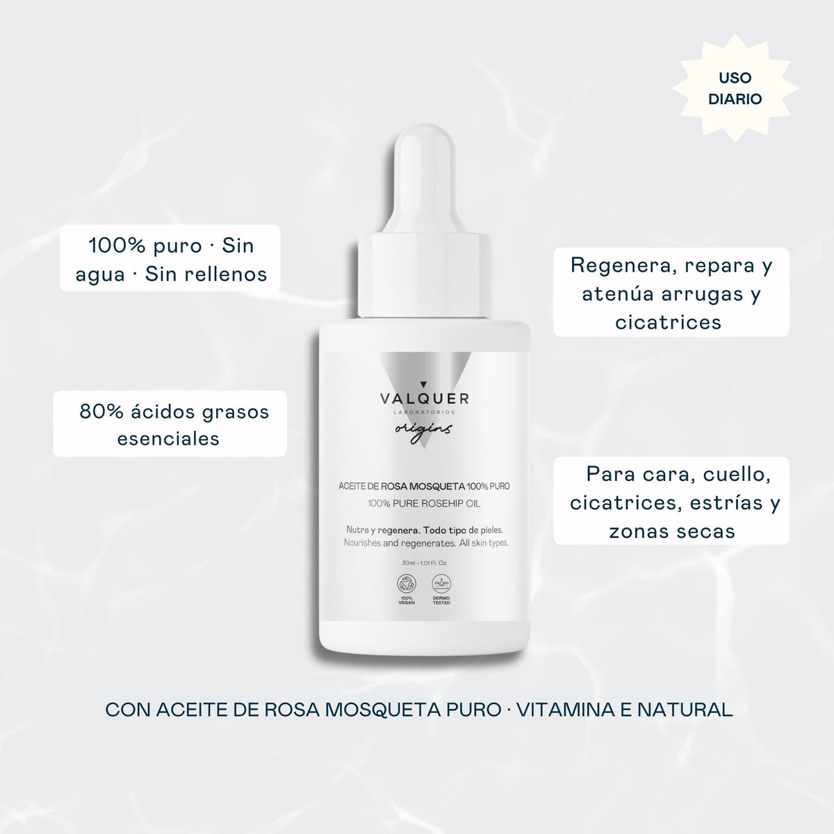 Sérum aceite rosa mosqueta 100% puro - 30 ml Valquer®
