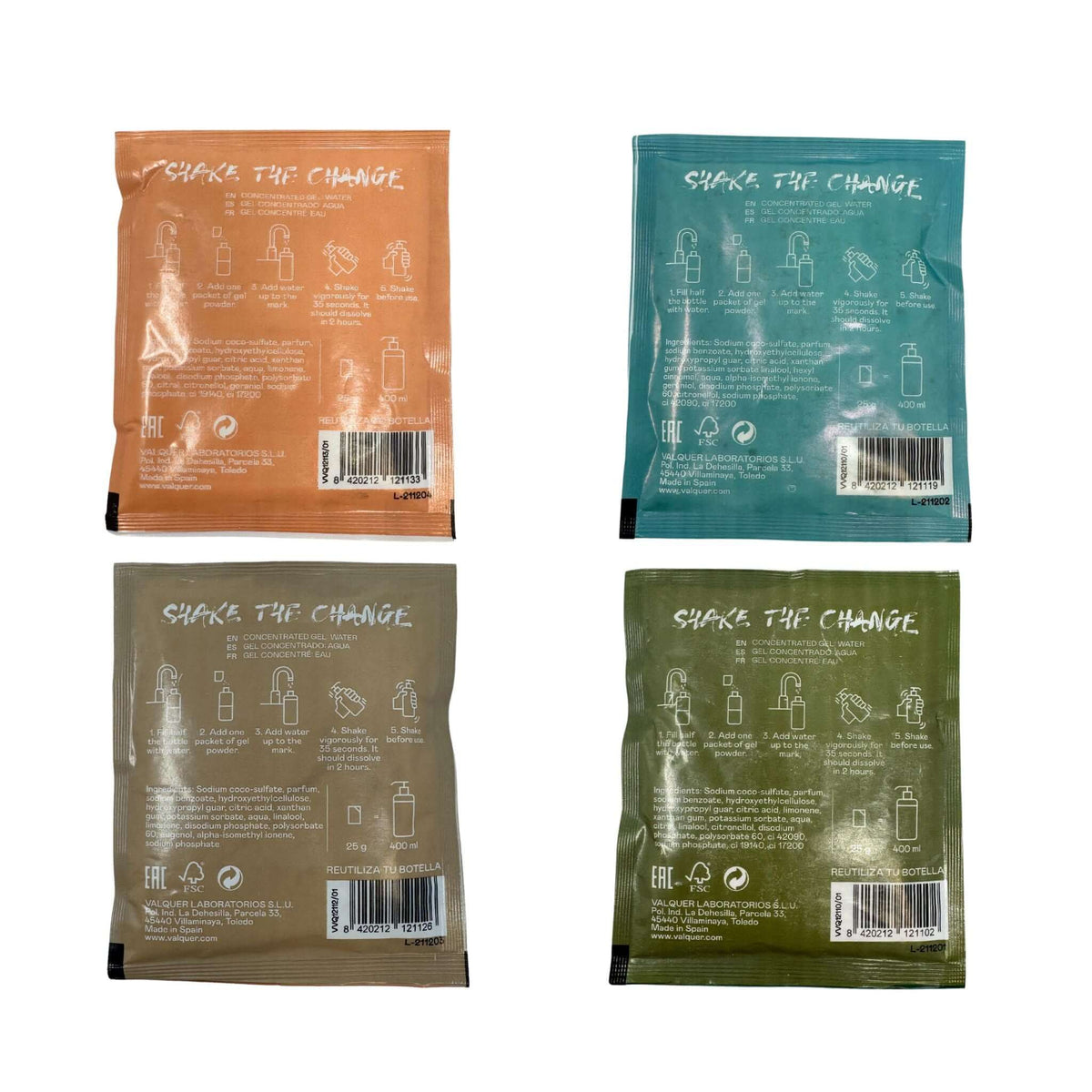 Valquer Shake - Pack 4 geles de baño sostenibles - 2 botellas + 4 sobre de 25 g Valquer®