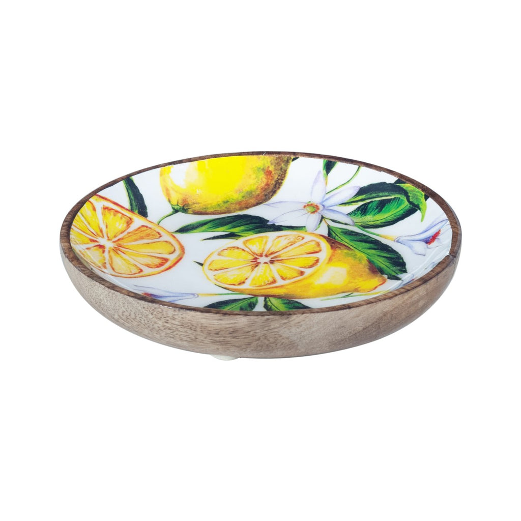 Cuenco Decorativo de Madera de Mango con Diseño de Limones 15x15x2 cm