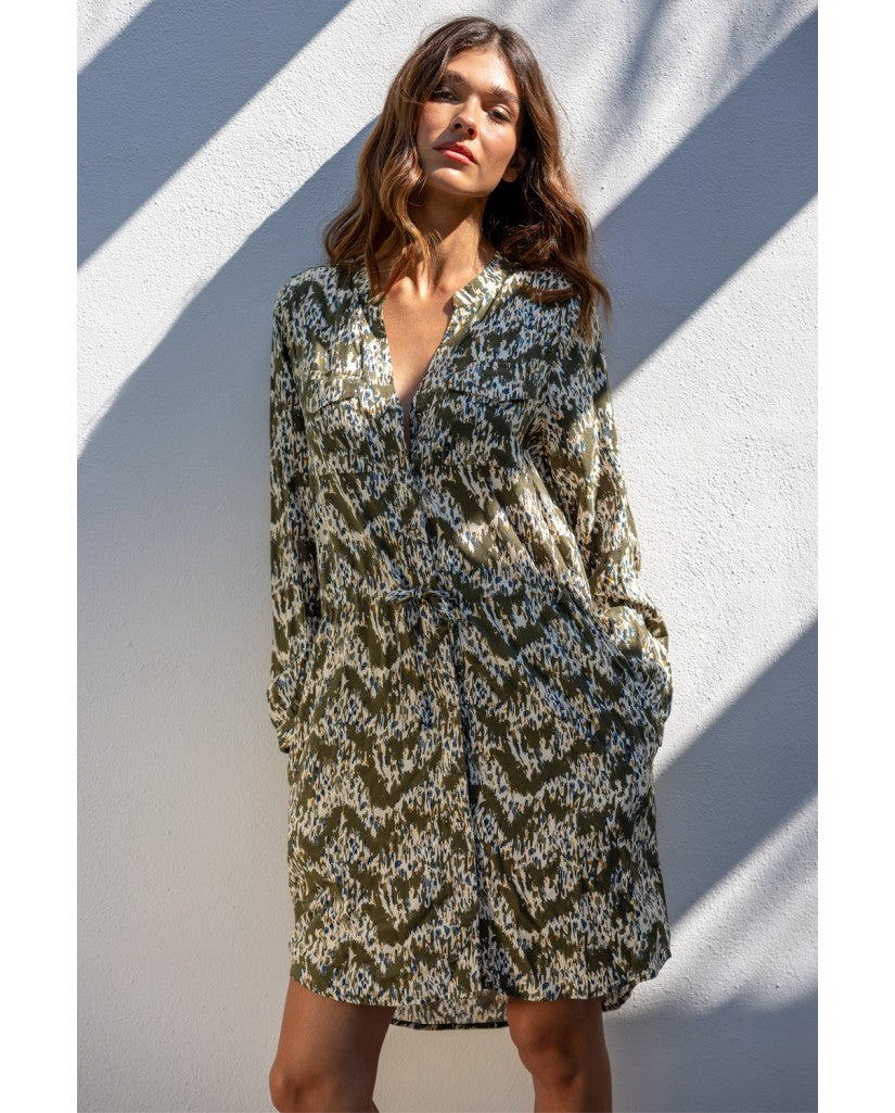 Vestido Manga Larga Camisero Safari para Mujer
