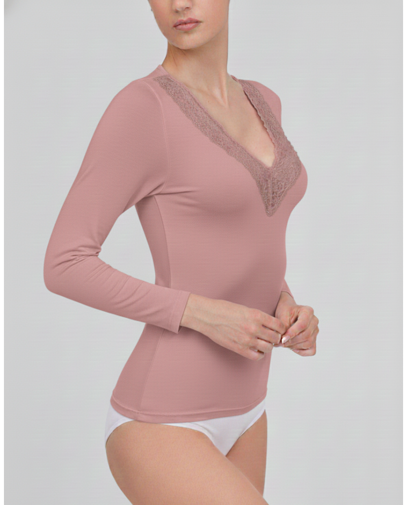 Camiseta de Mujer Manga Larga Termica Cuello Pico con Encaje (imagen 4)