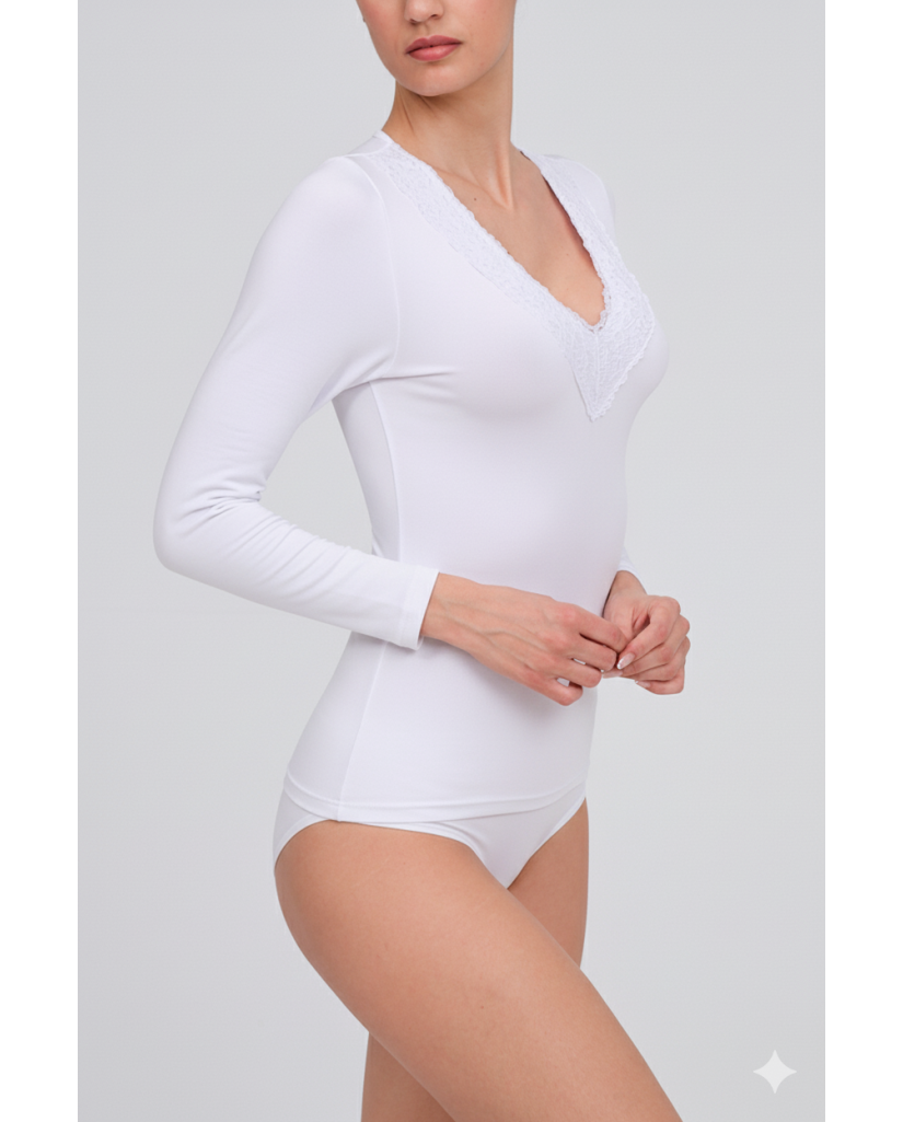 Camiseta de Mujer Manga Larga Termica Cuello Pico con Encaje (imagen 2)