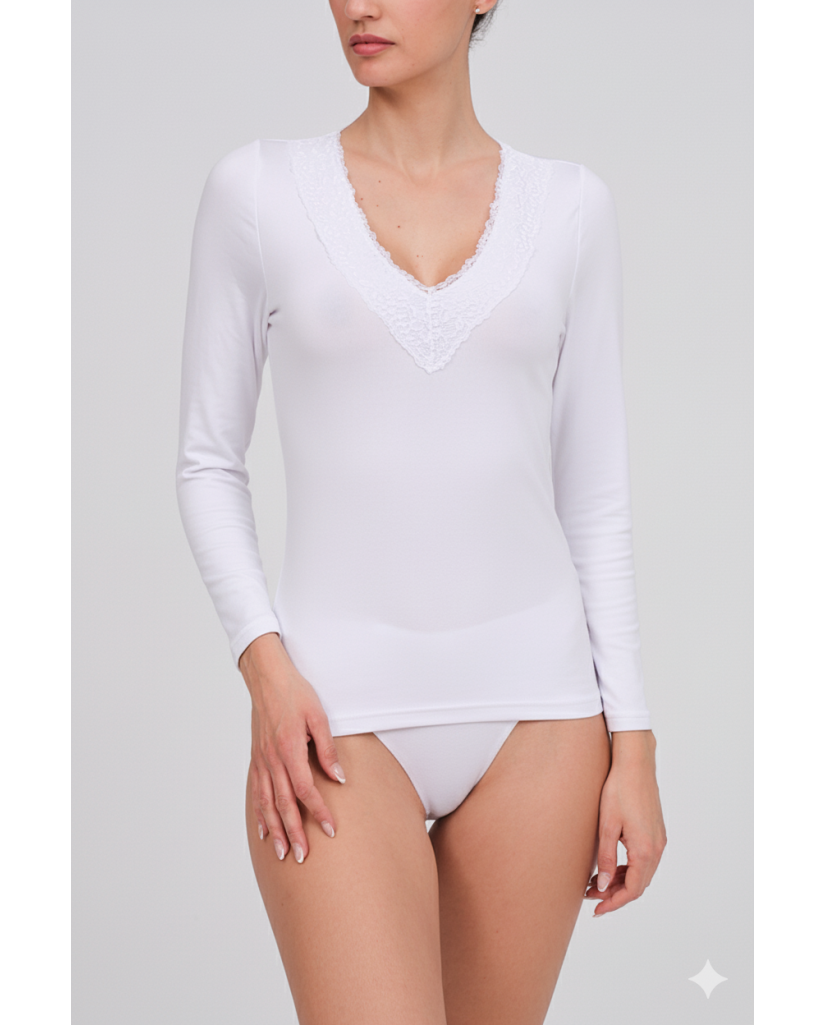 Camiseta de Mujer Manga Larga Termica Cuello Pico con Encaje (imagen 3)
