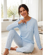 Pijama de Mujer Manga Larga Algodón Fino Flores (imagen 2)