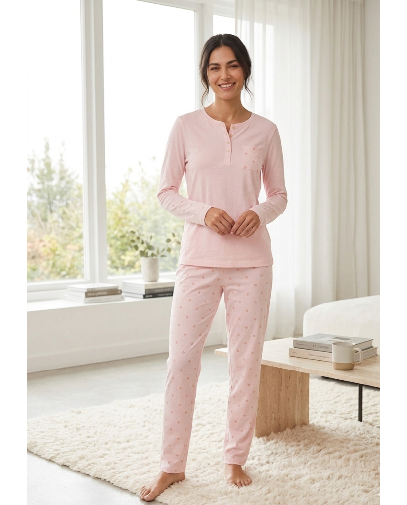 Pijama de Mujer Manga Larga Algodón Fino Flores