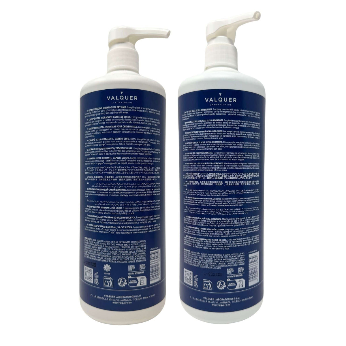 Pack Ultrahidratante Champú y Mascarilla efecto frío para Cabellos Secos - 1000 ml + 975 ml Valquer®