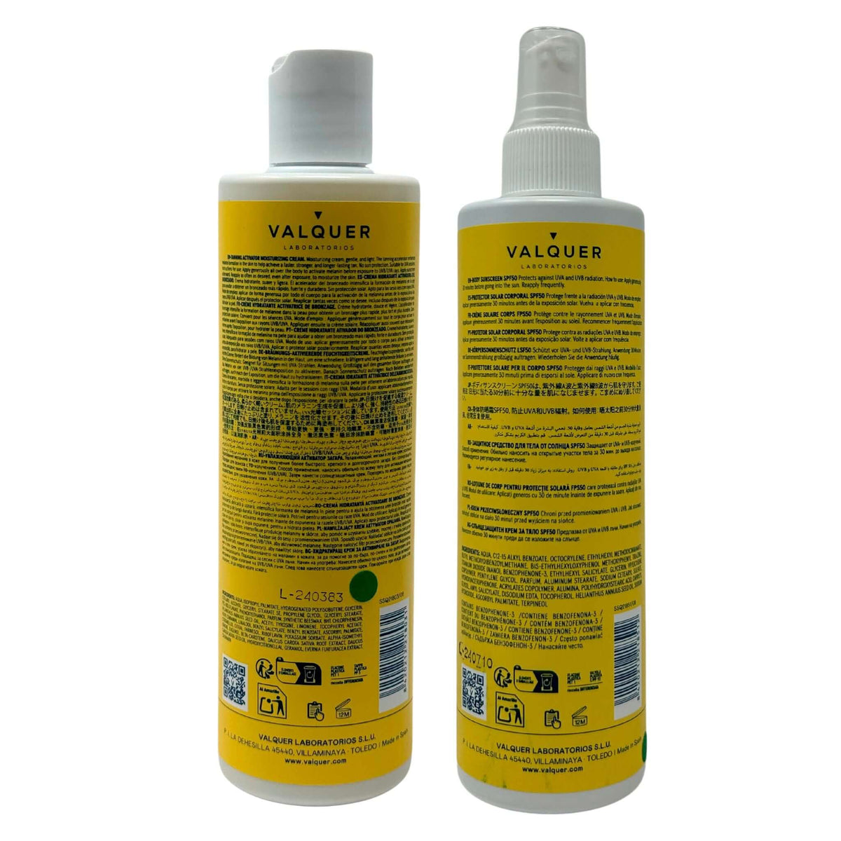 Pack Solar Corporal SPF 50 y Crema Hidratante Aceleradora del Bronceado - 600 ml Valquer®
