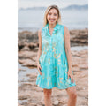 Vestido Corto Turquesa Sin Mangas con Estampado Dorado Vestido Verano Mujer LOOFTYS