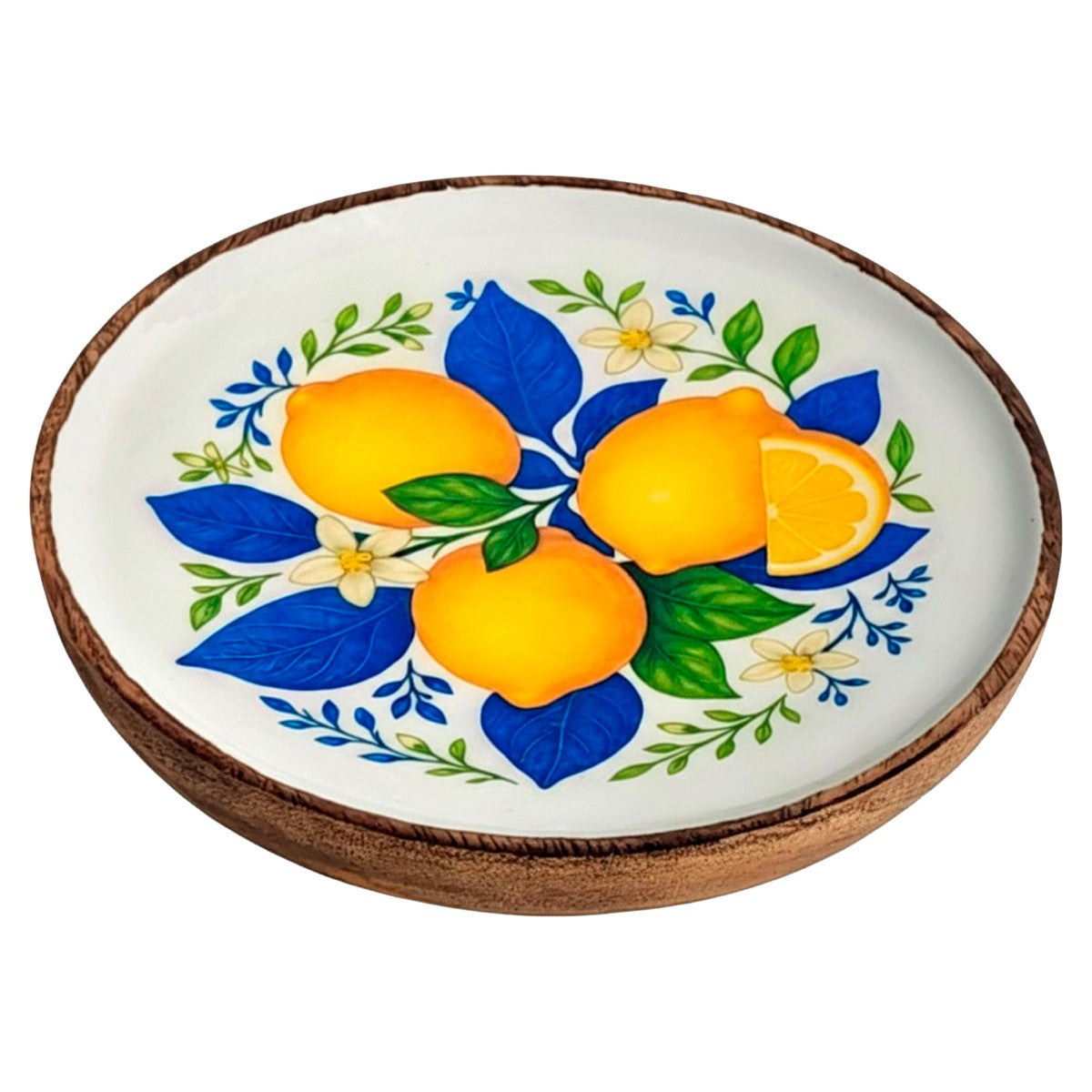 Bandeja decorativa de madera y resina con motivo de limones asimétrico. LOOFTYS