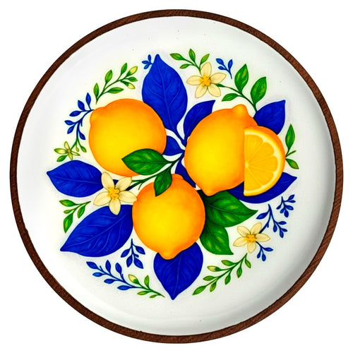 Bandeja decorativa de madera y resina con motivo de limones asimétrico. LOOFTYS