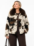 Chaqueta corta estampado de vaca con cuello efecto piel – 928-1 cfashion
