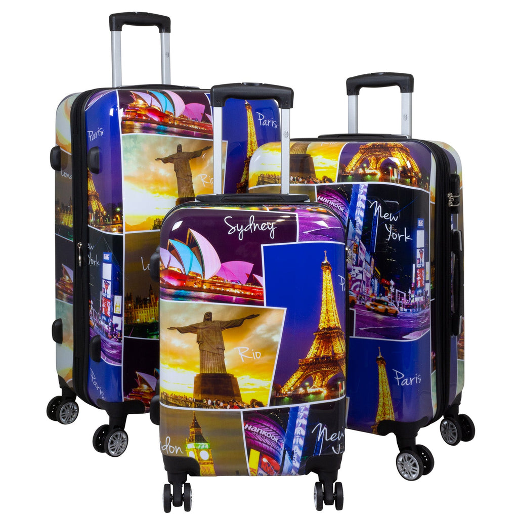 Juego de 3 Maletas Rígidas World Travel Janeiro Sydney Paris