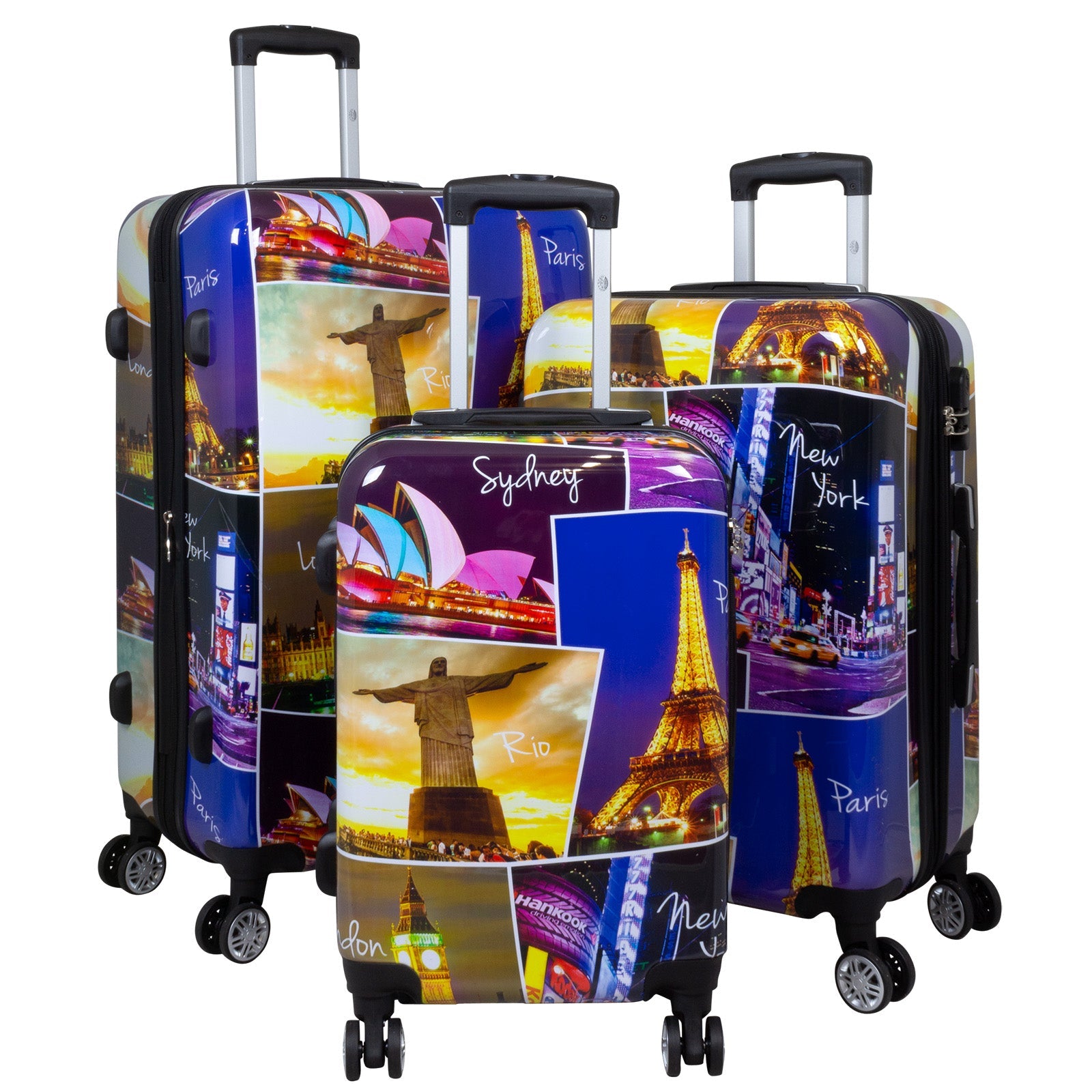 Juego de 3 Maletas Rígidas World Travel Janeiro Sydney Paris LOOFTYS