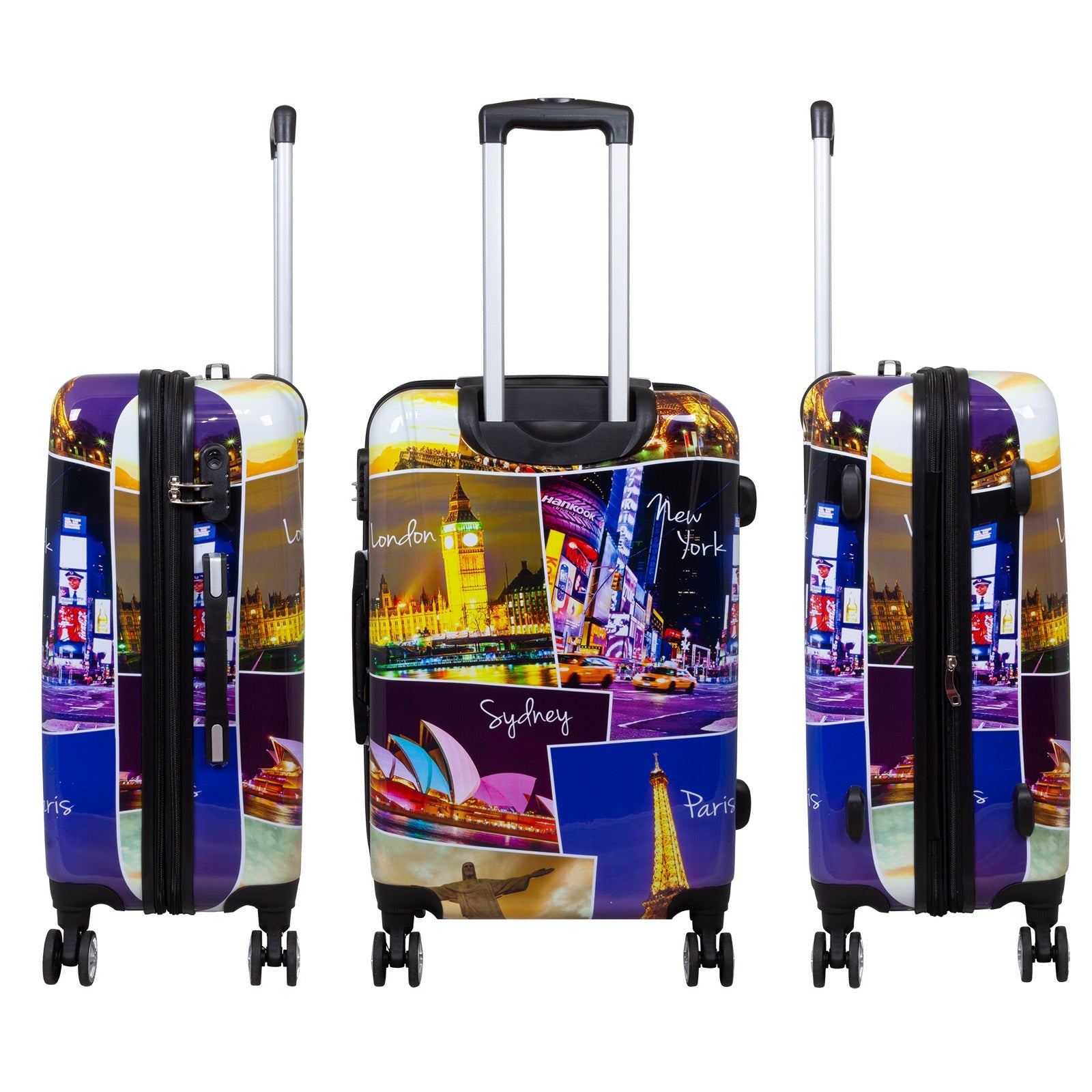 Juego de 3 Maletas Rígidas World Travel Janeiro Sydney Paris LOOFTYS