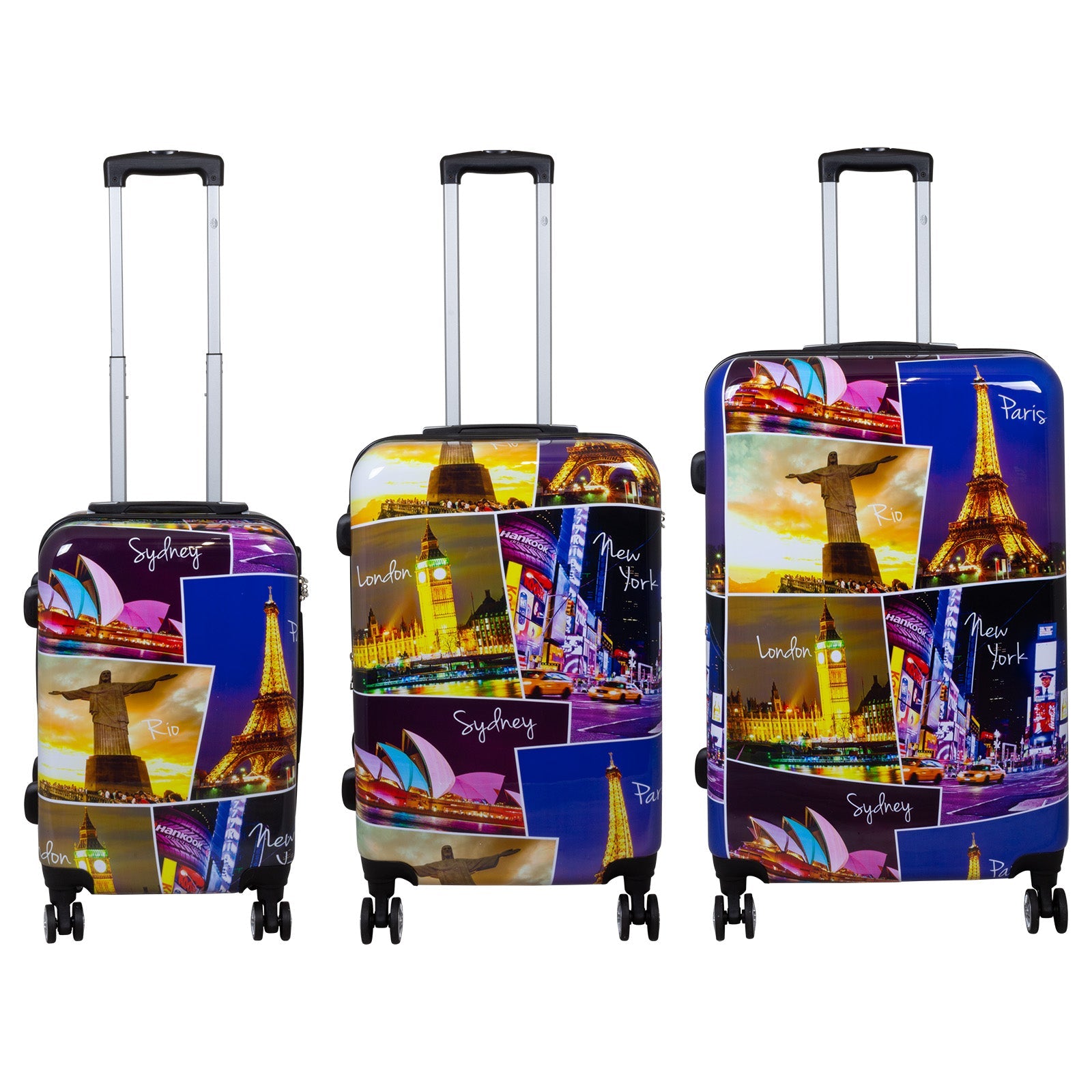 Juego de 3 Maletas Rígidas World Travel Janeiro Sydney Paris LOOFTYS
