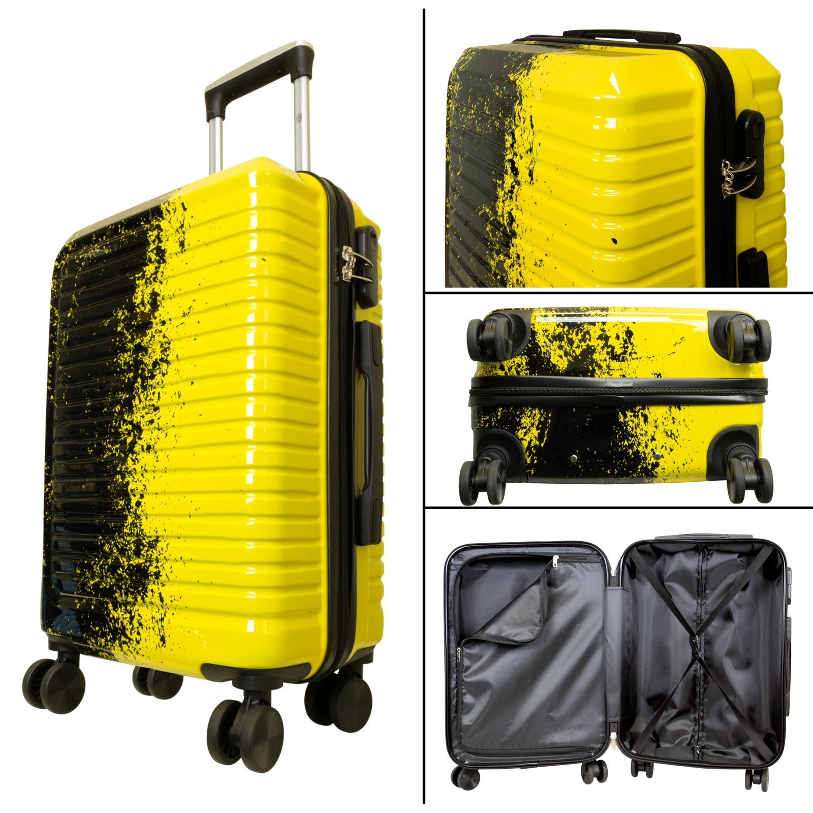 Juego de 3 Maletas Rígidas Sierra Graffiti Amarillo y Negro LOOFTYS
