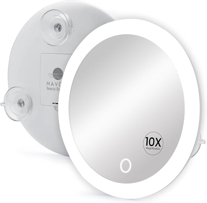 Espejo de Maquillaje LED con Ventosas y Aumento 10X