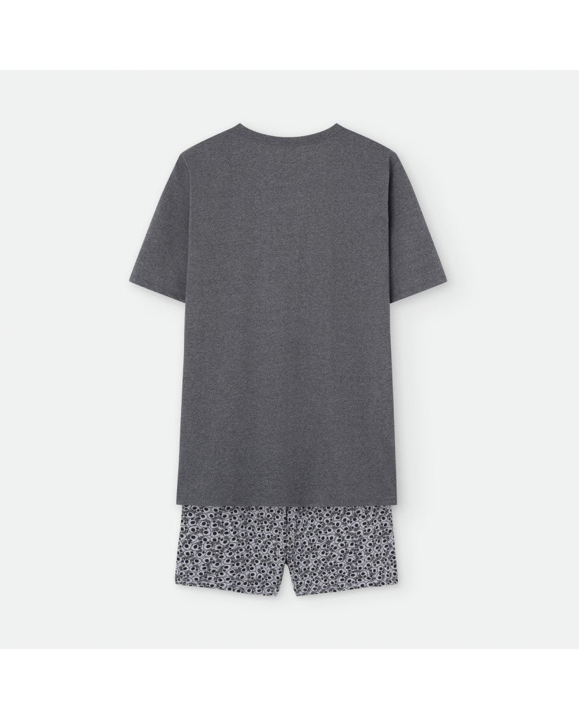Pijama de Hombre Manga Corta Gris Calaveras