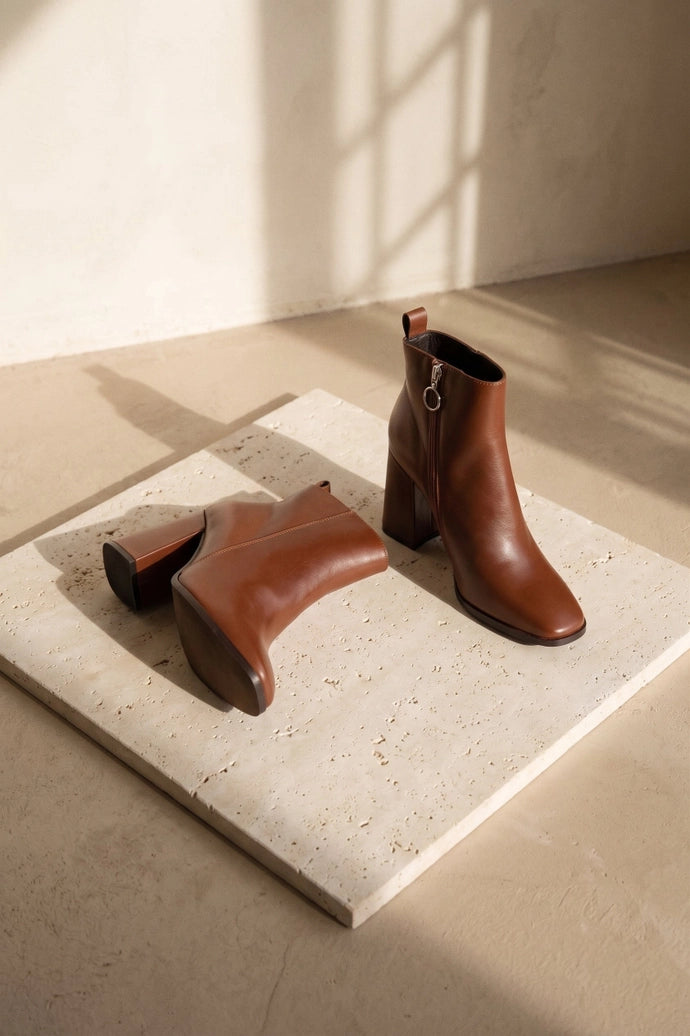 Botines CHARLOTTE de cuero color latte KMB Shoes