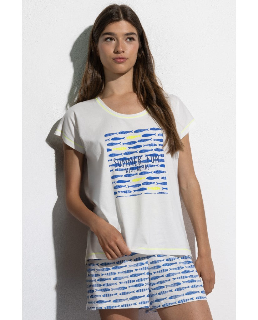 Pijama Manga Corta Fishing Blue Mujer