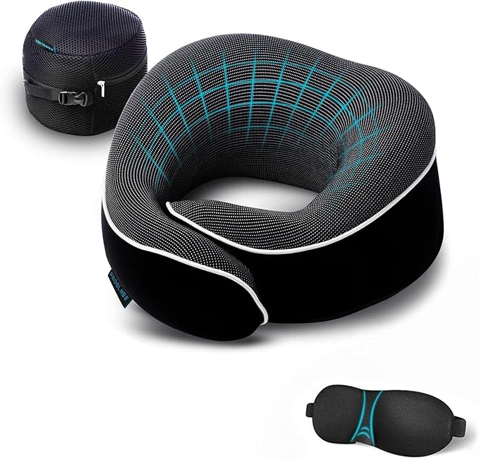 Almohada Cervical de Viaje de Espuma Viscoelástica con Antifaz