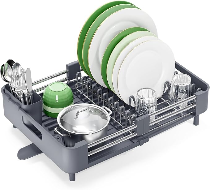 Escurreplatos Extensible de Acero Inoxidable con Bandeja