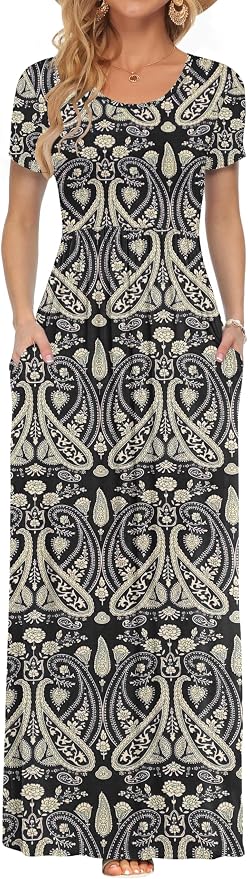 Vestido Largo Boho Manga Corta con Bolsillos