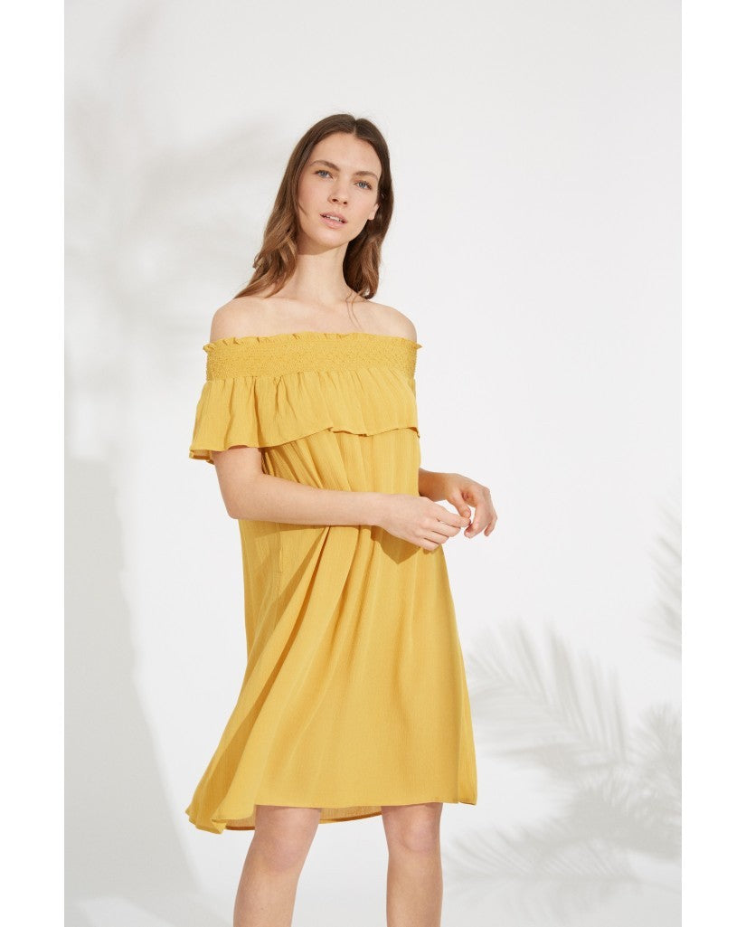Vestido Mujer Volante Mostaza