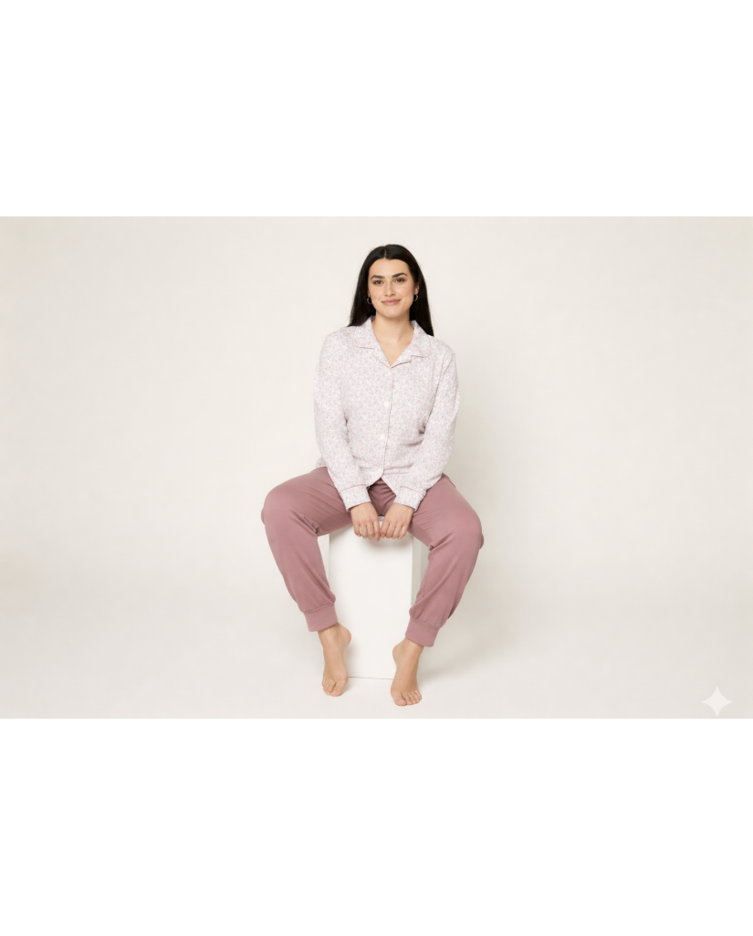 Pijama de Mujer Camisero Manga Larga Flores