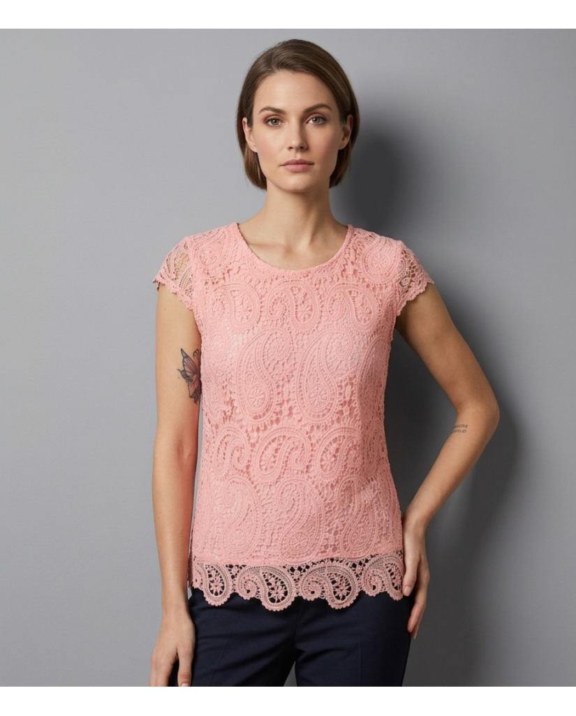 Camiseta de Mujer Encaje Manga Corta