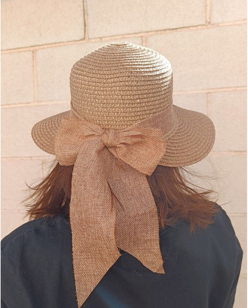Sombrero para Mujer con Brillo y Lazo de Rafia