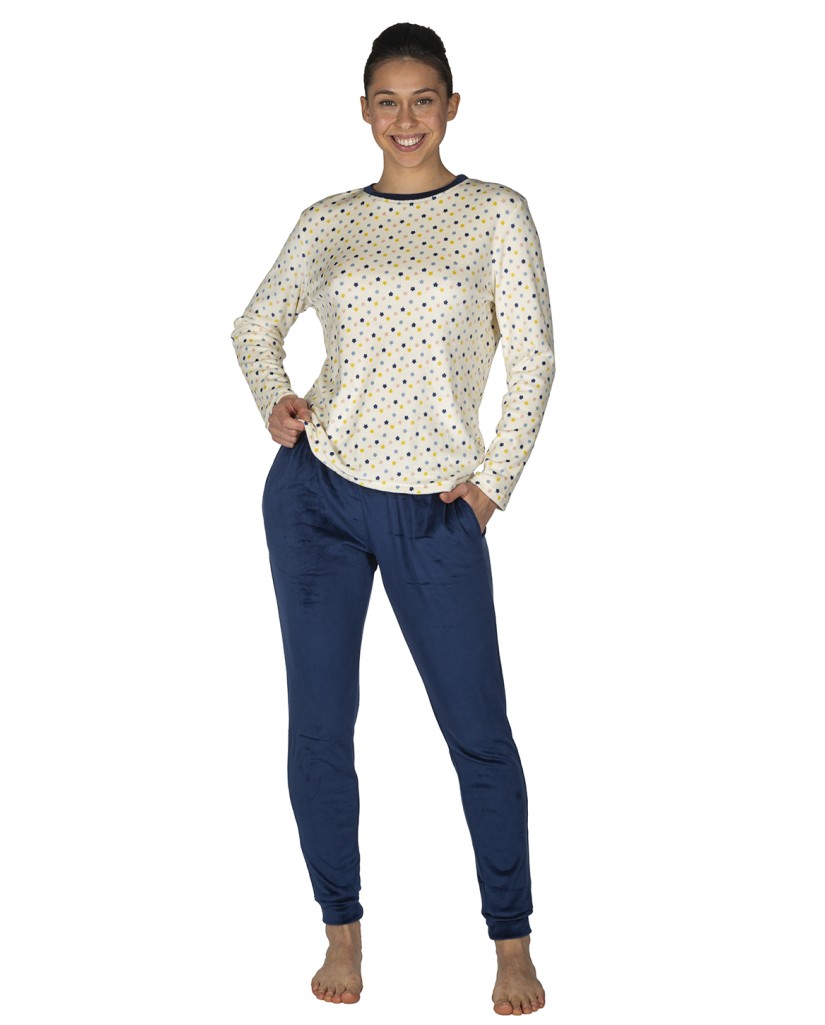 Pijama de Mujer Terciopelo Florecitas (imagen 2)