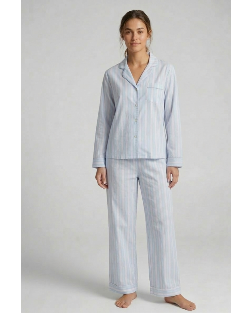 Pijama Manga Larga Popelin Viscosa Camisero Mujer