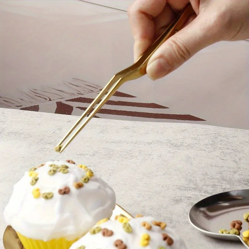 Pinza acodada de acero inoxidable para cocina y repostería