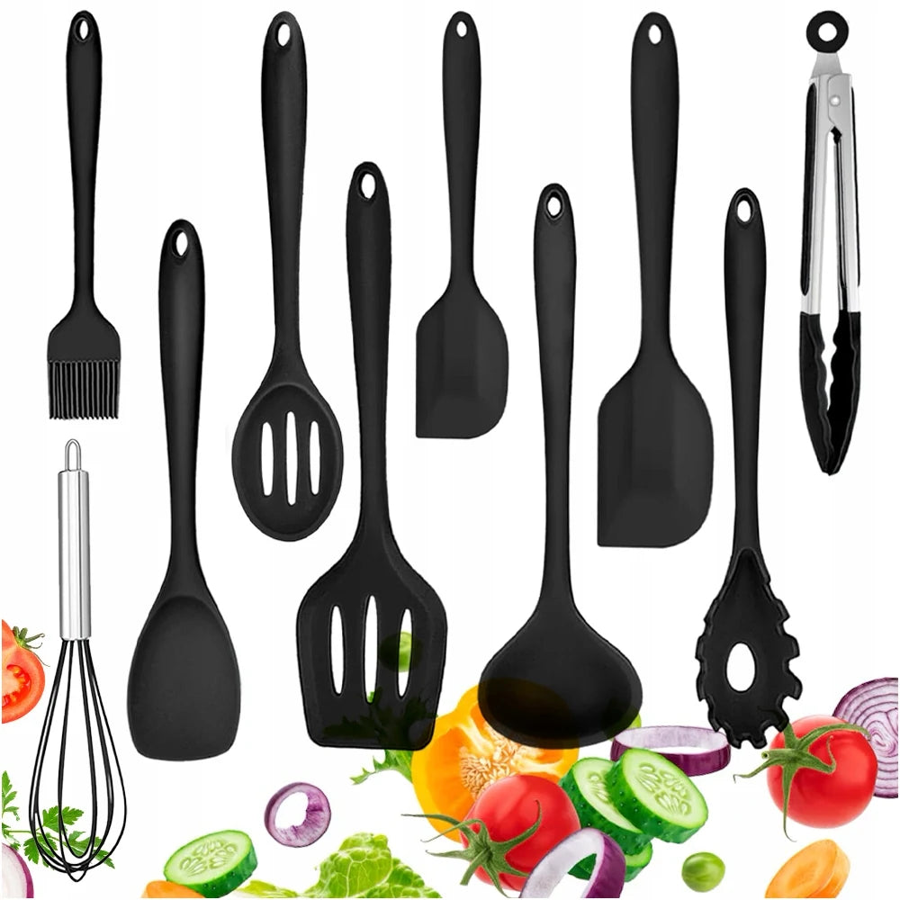 Set de utensilios de cocina de silicona negro