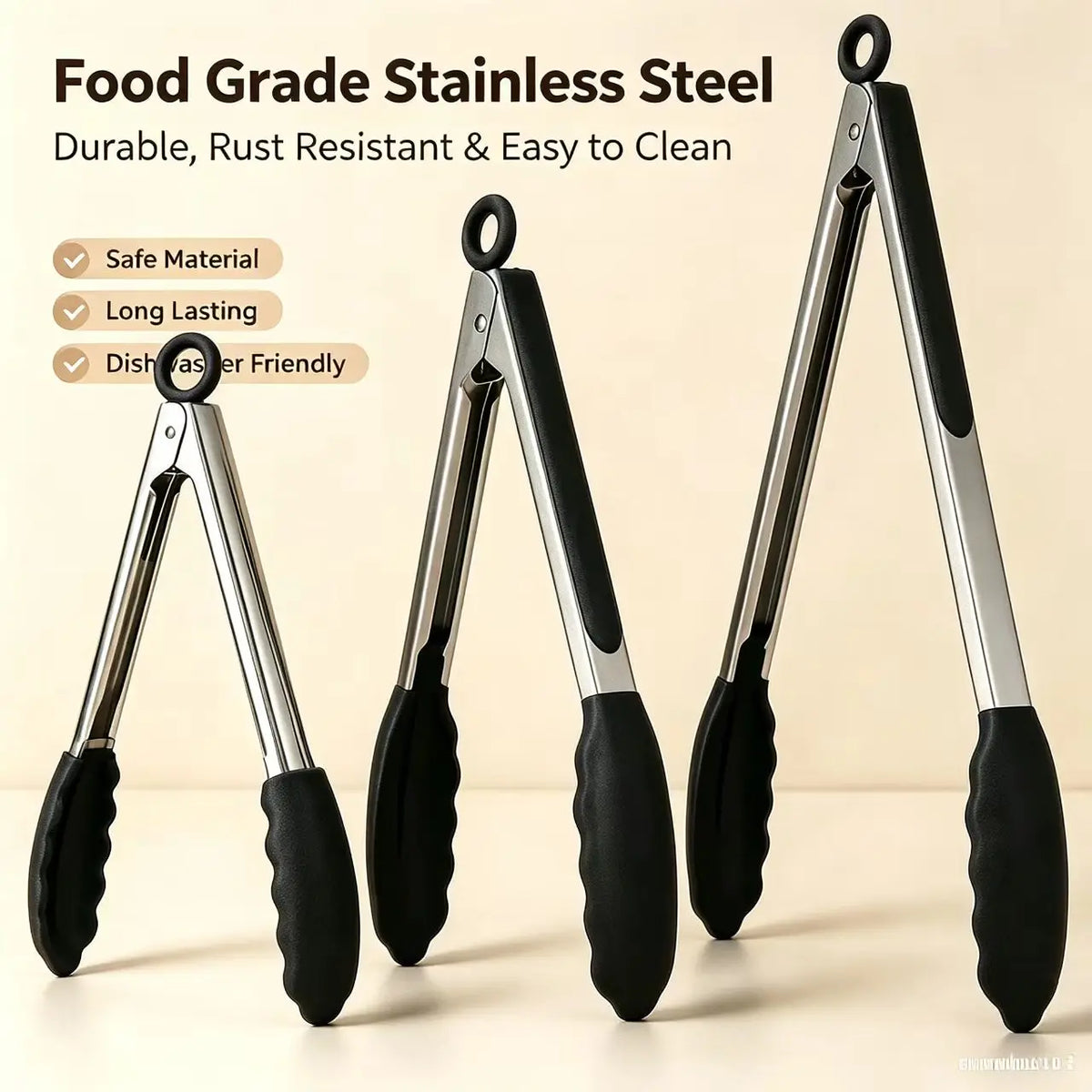 Pinzas de cocina de acero inoxidable con puntas de silicona