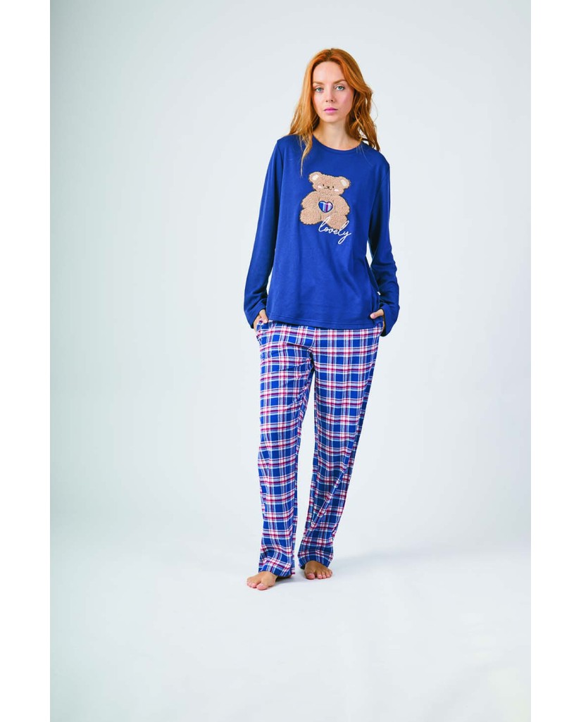 Pijama de Mujer Franela Cuadros Osito (imagen 2)
