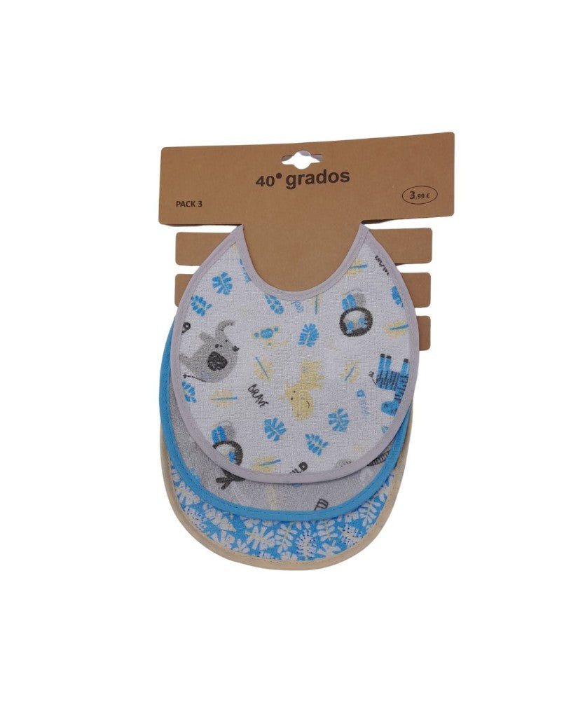 Pack 3 Baberos Redondos Azules Animales