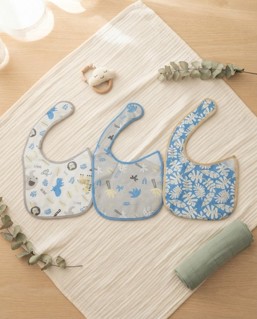 Pack 3 Baberos Impermeables Animales Azul (imagen 2)