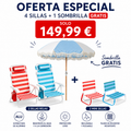Pack Familiar de Verano – 4 Sillas de Playa + Sombrilla de 180 cm GRATIS ☀️🏖️ LOOFTYS