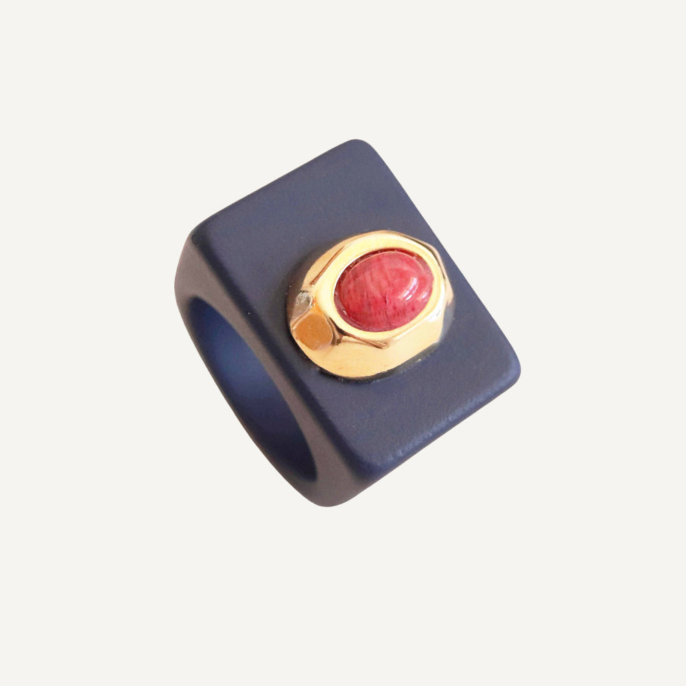 Anillo azul marino con amazonita roja ÉMOLO®