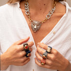 Anillo azul marino con amazonita roja ÉMOLO®