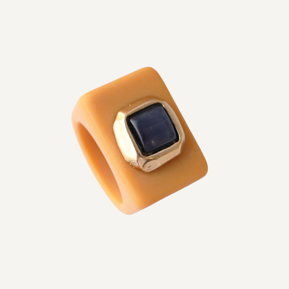 Anillo mujer mostaza con selenita azul SAIRA ÉMOLO®