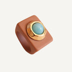 Anillo para mujer color moka con piedra turquesa ÉMOLO®