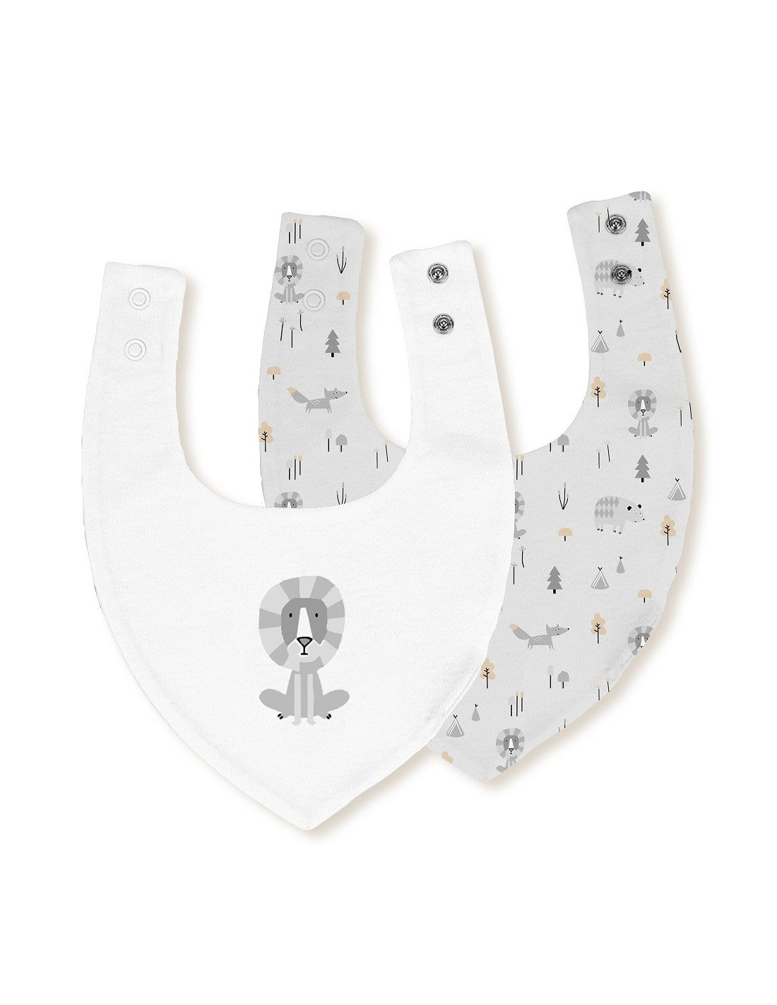 Babero Bandana, Pack de 2 Unidades, Diseño León - Gris