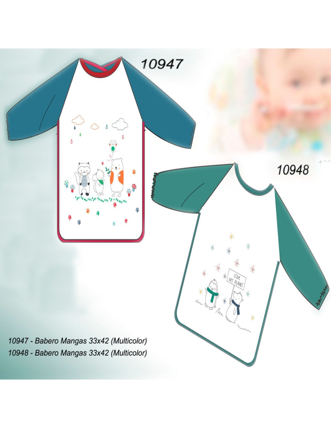 Babero con Mangas para Bebé, Pingüino y Oso Polar