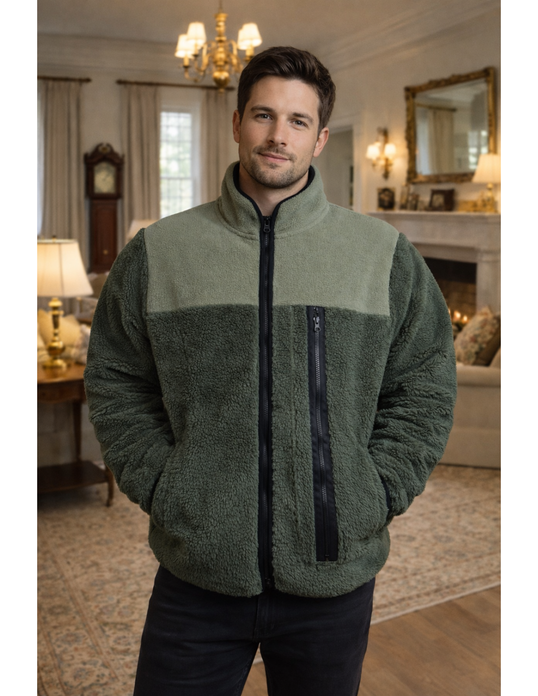 Bata - Polar de Hombre con Cremallera, Color Verde